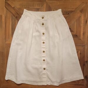 Lands' End Cream Button-Down A-Line Skirt